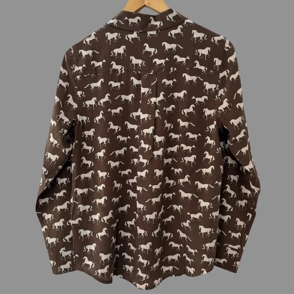 Rails "Kate" Silk Brown Horse Print Button Up Blouse M NWT ($268) - Picture 3 of 12